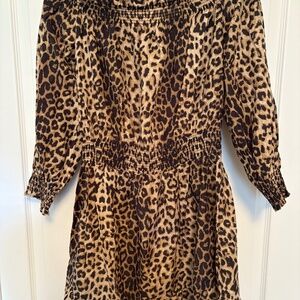 NWT VERONICA BEARD Kyance Smocked Leopard-Print Coverup Dress Sz XL